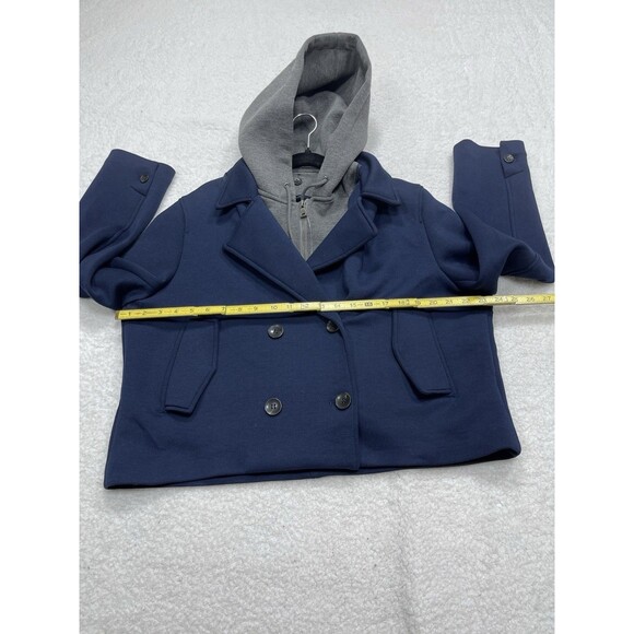 Anthropologie Maeve Peacoat Jacket Navy Women Twofer Hooded Preppy Large NWT - Picture 7 of 15